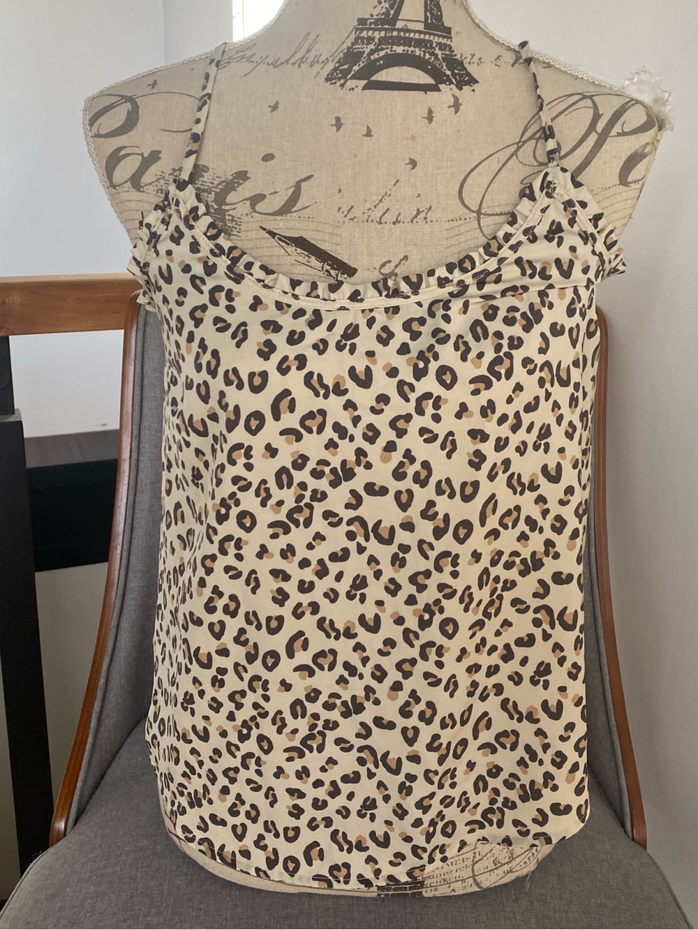 Abercrombie & Fitch Cream Leopard Print Spaghetti Strap Tank